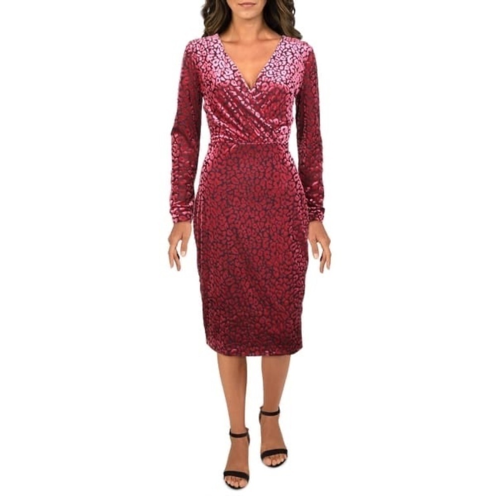Rachel Roy Velvet Animal Print Faux Wrap Dress